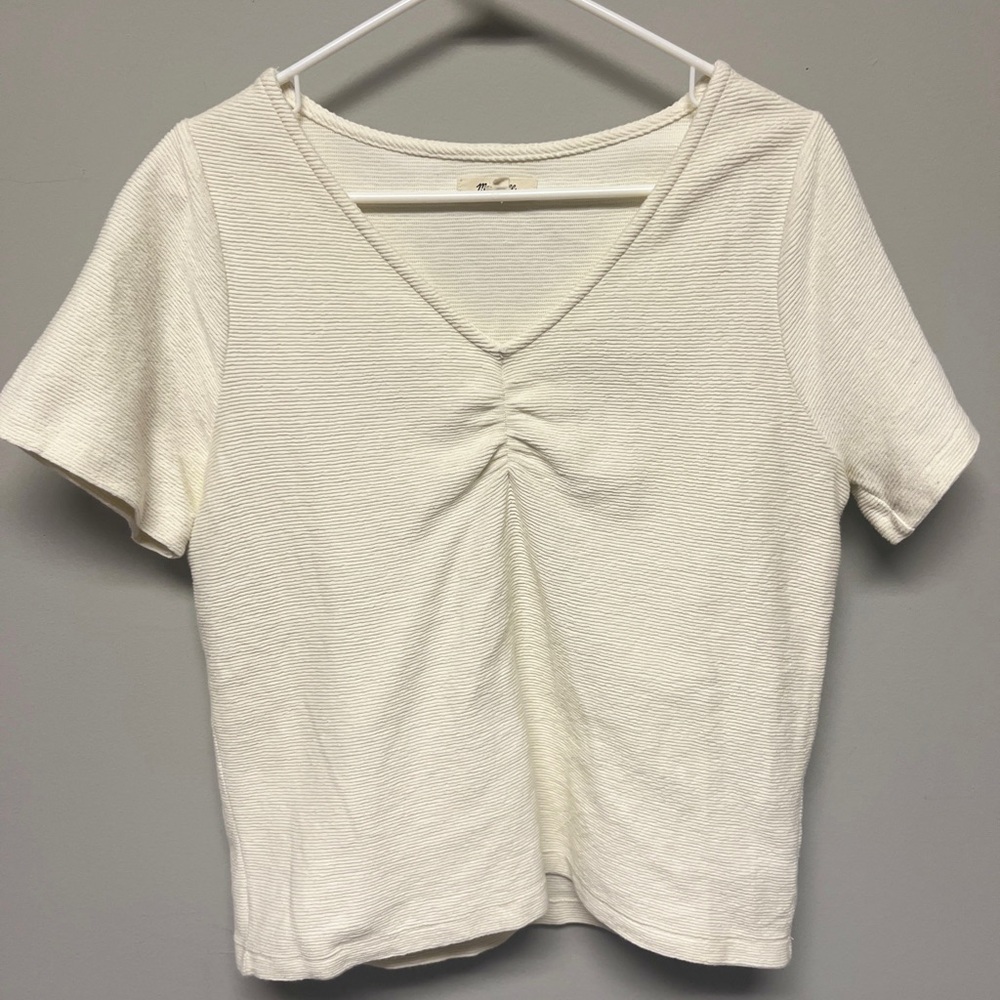 Madewell Off-White Ruched V-Neck Tee